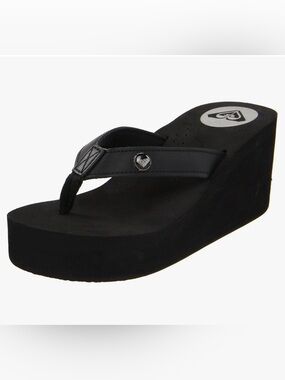 Y2K Roxy Pagoda Leather Wedge Sandal Sz 7 Chunky 90s Trendy Surf Beach